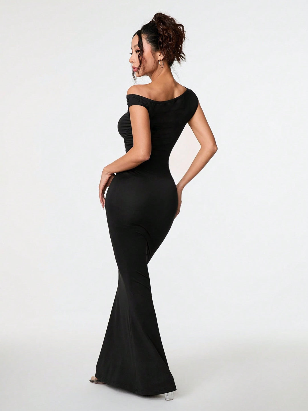 Black Off-Shoulder Oblique Collar Dress - side view